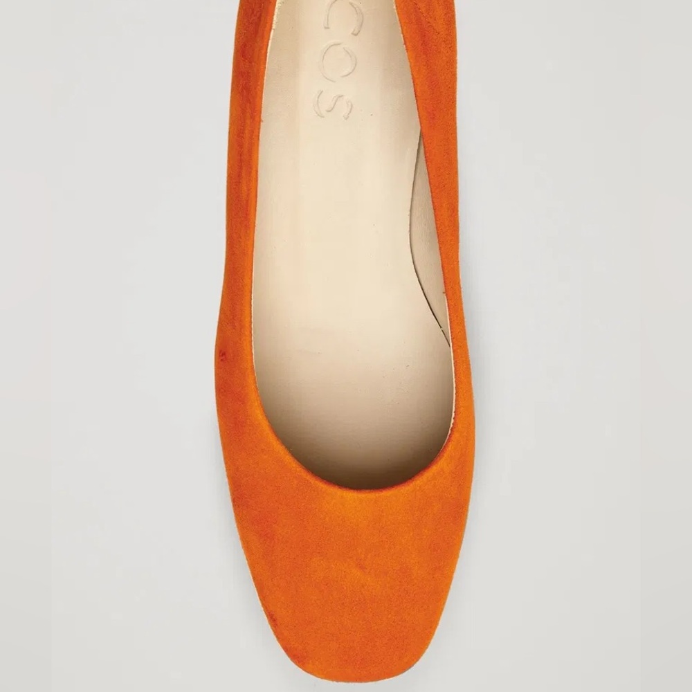 COS Orange Suede & Wood Block Heel Mod Style Square Toe Pumps Short Heels Size 7 - Picture 8 of 14
